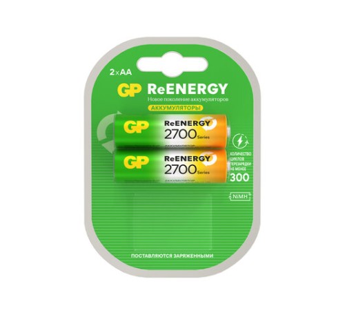 Батарейки аккумуляторные GP ReEnergy Ni-Mh пальчиковые КОМПЛЕКТ 2 шт., АА (HR6), 2600 mAh, 270AAHCRGY, 270AAHCRGY-2CR Батарейки аккумуляторные GP ReEnergy Ni-Mh пальчиковые КОМПЛЕКТ 2 шт., АА (HR6), 2600 mAh, 270AAHCRGY, 270AAHCRGY-2CR