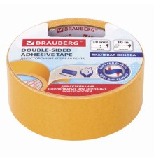 Клейкая двухсторонняя лента 38 мм х 10 м, ТКАНЕВАЯ ОСНОВА, BRAUBERG, 606428