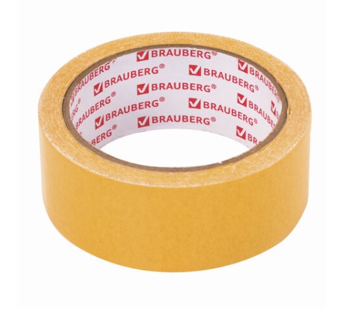 Клейкая двухсторонняя лента 38 мм х 10 м, ТКАНЕВАЯ ОСНОВА, BRAUBERG, 606428