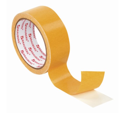 Клейкая двухсторонняя лента 38 мм х 10 м, ТКАНЕВАЯ ОСНОВА, BRAUBERG, 606428