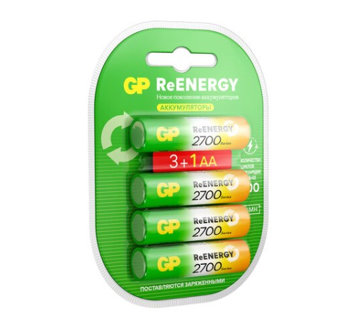 Батарейки аккумуляторные GP ReEnergy Ni-Mh КОМПЛЕКТ 4 шт. (ПРОМО 3+1), АА (HR6), 2600 mAh, 270AAHC3/1RGY, 270AAHC3/1RGY-2 Батарейки аккумуляторные GP ReEnergy Ni-Mh КОМПЛЕКТ 4 шт. (ПРОМО 3+1), АА (HR6), 2600 mAh, 270AAHC3/1RGY, 270AAHC3/1RGY-2