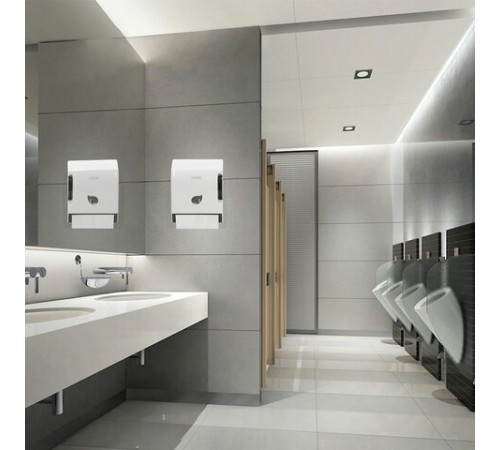 Диспенсер для полотенец в рулонах LAIMA PROFESSIONAL ECO (H1), механический, с рычагом, белый, ABS-пластик, 606549