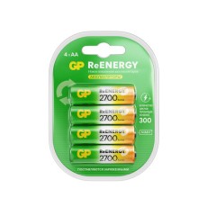 Батарейки аккумуляторные GP ReEnergy Ni-Mh пальчиковые КОМПЛЕКТ 4 шт., АА (HR6), 2600mAh, 270AAHCRGY, 270AAHCRGY-2CRC