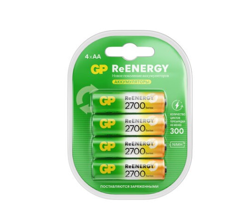 Батарейки аккумуляторные GP ReEnergy Ni-Mh пальчиковые КОМПЛЕКТ 4 шт., АА (HR6), 2600mAh, 270AAHCRGY, 270AAHCRGY-2CRC Батарейки аккумуляторные GP ReEnergy Ni-Mh пальчиковые КОМПЛЕКТ 4 шт., АА (HR6), 2600mAh, 270AAHCRGY, 270AAHCRGY-2CRC
