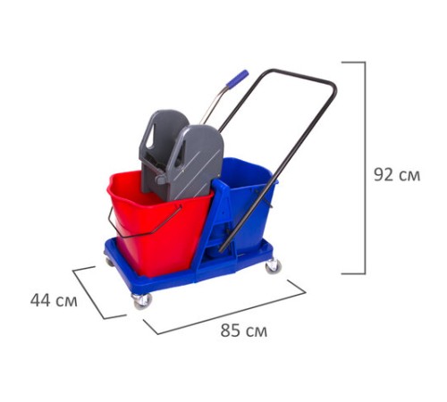 Тележка уборочная BRABIX, 2 съемных ведра 23 л, механический отжим, пластиковый каркас, 606659