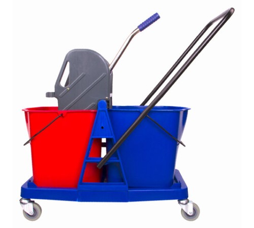 Тележка уборочная BRABIX, 2 съемных ведра 23 л, механический отжим, пластиковый каркас, 606659