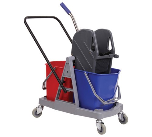 Тележка уборочная BRABIX, 2 съемных ведра 17 л, механический отжим, пластиковый каркас, 606660