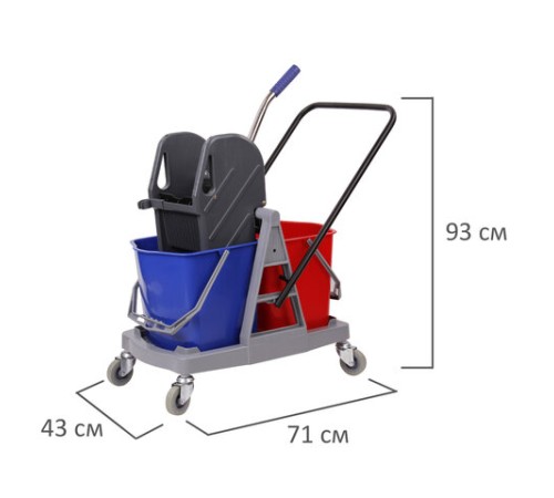 Тележка уборочная BRABIX, 2 съемных ведра 17 л, механический отжим, пластиковый каркас, 606660