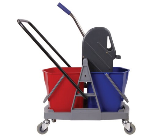 Тележка уборочная BRABIX, 2 съемных ведра 17 л, механический отжим, пластиковый каркас, 606660