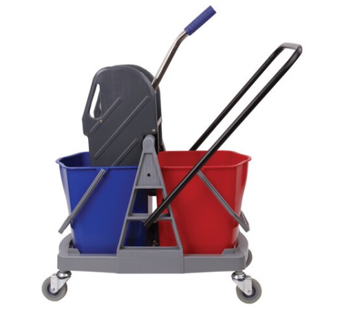 Тележка уборочная BRABIX, 2 съемных ведра 17 л, механический отжим, пластиковый каркас, 606660