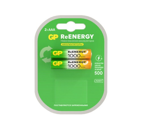 Батарейки аккумуляторные GP ReEnergy Ni-Mh мизинчиковые КОМПЛЕКТ 2 шт., ААА (HR03), 950 mAh, 100AAAHCRGY, 100AAAHCRGY-2CR Батарейки аккумуляторные GP ReEnergy Ni-Mh мизинчиковые КОМПЛЕКТ 2 шт., ААА (HR03), 950 mAh, 100AAAHCRGY, 100AAAHCRGY-2CR