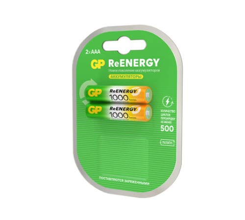 Батарейки аккумуляторные GP ReEnergy Ni-Mh мизинчиковые КОМПЛЕКТ 2 шт., ААА (HR03), 950 mAh, 100AAAHCRGY, 100AAAHCRGY-2CR Батарейки аккумуляторные GP ReEnergy Ni-Mh мизинчиковые КОМПЛЕКТ 2 шт., ААА (HR03), 950 mAh, 100AAAHCRGY, 100AAAHCRGY-2CR