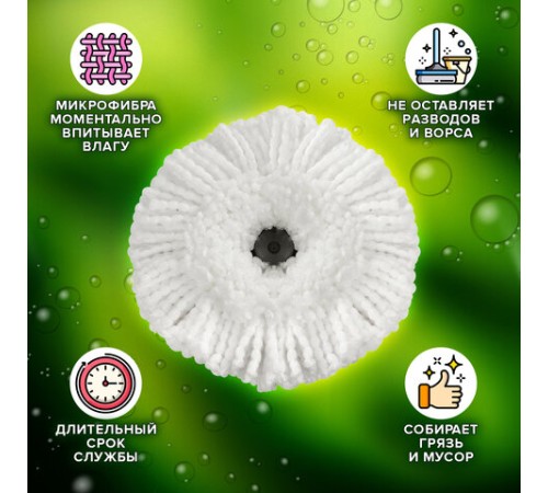 Швабра для наборов для уборки с круглой насадкой из микрофибры, черенок 130 см, LAIMA, 606745