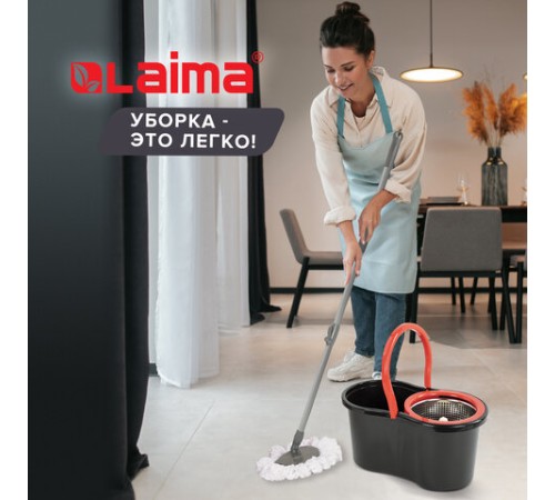 Швабра для наборов для уборки с круглой насадкой из микрофибры, черенок 130 см, LAIMA, 606745