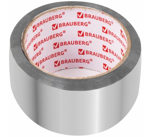 Клейкая АЛЮМИНИЕВАЯ лента 50 мм х 40 м, ТЕРМО- и МОРОЗОСТОЙКАЯ, европодвес, BRAUBERG, 606769