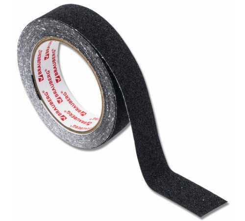 Клейкая ПРОТИВОСКОЛЬЗЯЩАЯ зернистая лента 25 мм х 5 м, ЧЕРНАЯ, основа ПВХ, BRAUBERG, 606772