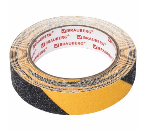 Клейкая ПРОТИВОСКОЛЬЗЯЩАЯ зернистая лента 25 мм х 5 м, ЧЕРНО-ЖЕЛТАЯ, основа ПВХ, BRAUBERG, 606773