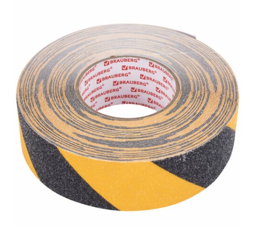 Клейкая ПРОТИВОСКОЛЬЗЯЩАЯ зернистая лента 50 мм х 20 м, ЧЕРНО-ЖЕЛТАЯ, основа ПВХ, BRAUBERG, 606775