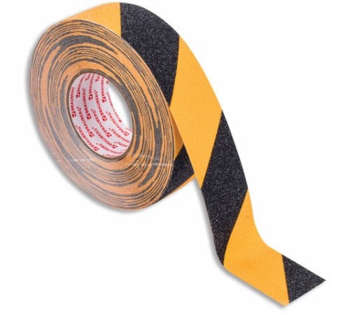 Клейкая ПРОТИВОСКОЛЬЗЯЩАЯ зернистая лента 50 мм х 20 м, ЧЕРНО-ЖЕЛТАЯ, основа ПВХ, BRAUBERG, 606775
