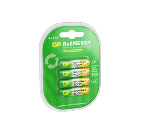 Батарейки аккумуляторные GP ReEnergy Ni-Mh мизинчиковые КОМПЛЕКТ 4 шт., ААА (HR03), 950 mAh, 100AAAHCRGY, 100AAAHCRGY-2C Батарейки аккумуляторные GP ReEnergy Ni-Mh мизинчиковые КОМПЛЕКТ 4 шт., ААА (HR03), 950 mAh, 100AAAHCRGY, 100AAAHCRGY-2C