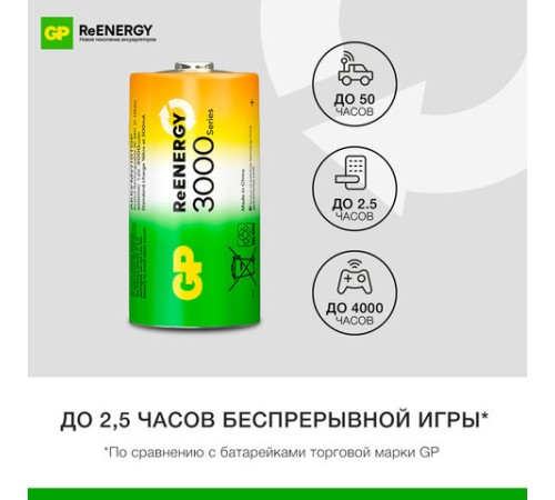 Батарейки аккумуляторные GP ReEnergy Ni-Mh КОМПЛЕКТ 2 шт., С (HR14), 3000 mAh, 300CHCRGY-2CRCB2 Батарейки аккумуляторные GP ReEnergy Ni-Mh КОМПЛЕКТ 2 шт., С (HR14), 3000 mAh, 300CHCRGY-2CRCB2