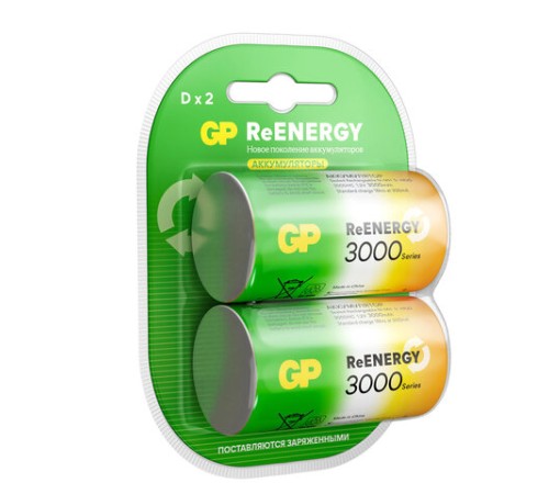 Батарейки аккумуляторные GP ReEnergy Ni-Mh КОМПЛЕКТ 2 шт., D (HR20), 3000 mAh, 300DHCRGY-2CRCB2 Батарейки аккумуляторные GP ReEnergy Ni-Mh КОМПЛЕКТ 2 шт., D (HR20), 3000 mAh, 300DHCRGY-2CRCB2