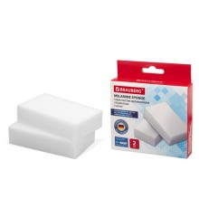 Губка-ластик МЕЛАМИНОВАЯ для удаления пятен, для чистки кухни, уборки, обуви, 10,5х6х2,5 см, КОМПЛЕКТ 2 шт., колорбокс, BRAUBERG, 606892