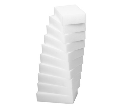 Губка-ластик МЕЛАМИНОВАЯ для удаления пятен, для чистки кухни, уборки, обуви, 10,5х6х2,5 см, КОМПЛЕКТ 10 шт., колорбокс, LAIMA, 606894