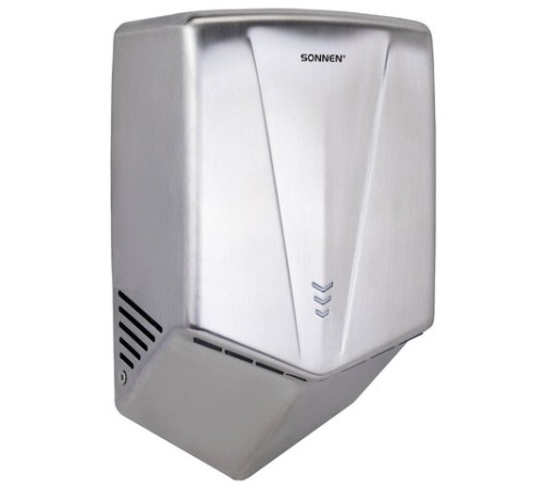 Сушилка для рук ВЫСОКОСКОРОСТНАЯ АНТИВАНДАЛЬНАЯ SONNEN K2022A, 1300 Вт, 150 м/с, IPX1, 72 дБ, нержавеющая сталь, 607191