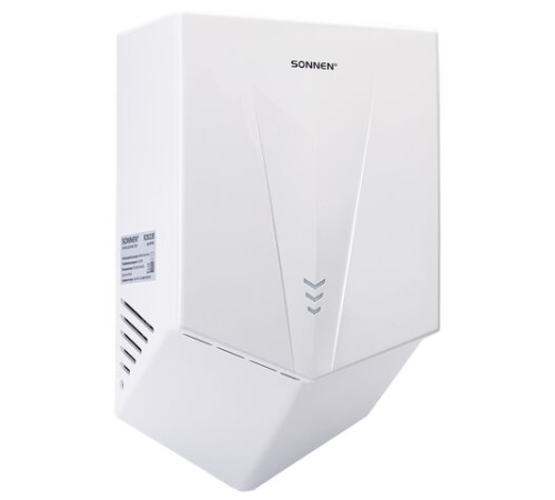 Сушилка для рук ВЫСОКОСКОРОСТНАЯ SONNEN K2022B, 1300 Вт, 150 м/с, IPX1, 72 дБ, белая, пластиковый корпус, 607192