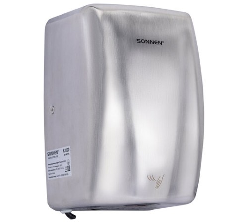 Сушилка для рук ВЫСОКОСКОРОСТНАЯ АНТИВАНДАЛЬНАЯ SONNEN K2020, 1000 Вт, 100 м/с, IPX3, 72 дБ, нержавеющая сталь, 607193