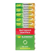 Батарейки аккумуляторные GP ReEnergy Ni-Mh мизинчиковые КОМПЛЕКТ 10 шт., ААА (HR03), 950 mAh, 100AAAHCRGY, 100AAAHC-CRB10