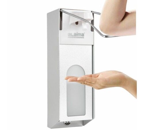 Дозатор локтевой для антисептика и мыла с замком УНИВЕРСАЛЬНЫЙ, с еврофлаконом 1 л, LAIMA, металлический, 607328, X-CL268