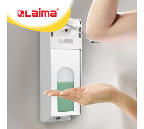 Дозатор локтевой для антисептика и мыла с замком УНИВЕРСАЛЬНЫЙ, с еврофлаконом 1 л, LAIMA, металлический, 607328, X-CL268