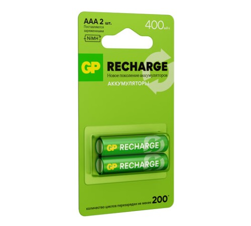Батарейки аккумуляторные GP ReCharge Ni-Mh мизинчиковые КОМПЛЕКТ 2 шт., ААА (HR03) 400 mAh, 40AAAHCV, 40AAAHCV-2CRSB Батарейки аккумуляторные GP ReCharge Ni-Mh мизинчиковые КОМПЛЕКТ 2 шт., ААА (HR03) 400 mAh, 40AAAHCV, 40AAAHCV-2CRSB