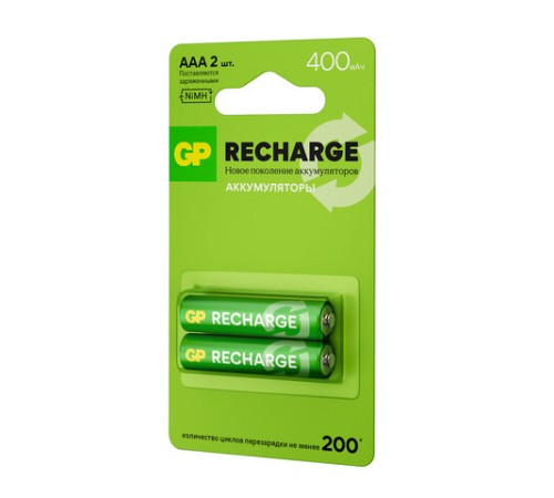 Батарейки аккумуляторные GP ReCharge Ni-Mh мизинчиковые КОМПЛЕКТ 2 шт., ААА (HR03) 400 mAh, 40AAAHCV, 40AAAHCV-2CRSB Батарейки аккумуляторные GP ReCharge Ni-Mh мизинчиковые КОМПЛЕКТ 2 шт., ААА (HR03) 400 mAh, 40AAAHCV, 40AAAHCV-2CRSB