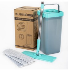 Швабра с отжимом и ведром 9л/7л двухкамерное, 3 насадки из микрофибры, рукоятка 130см, бирюзовый, Compact Mop, LAIMA, 607389