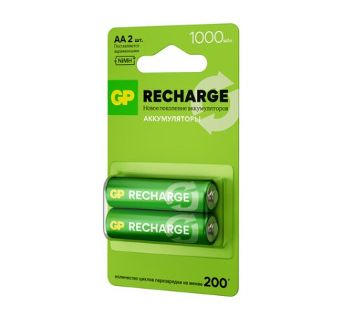 Батарейки аккумуляторные GP ReCharge Ni-Mh пальчиковые КОМПЛЕКТ 2 шт., АА (HR6) 1000 mAh, 100AAHCV, 100AAHCV-2CRSB Батарейки аккумуляторные GP ReCharge Ni-Mh пальчиковые КОМПЛЕКТ 2 шт., АА (HR6) 1000 mAh, 100AAHCV, 100AAHCV-2CRSB