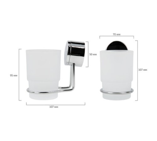 Стакан для туалетных принадлежностей LAIMA, хромированная сталь/стекло, крепление к стене, 607429