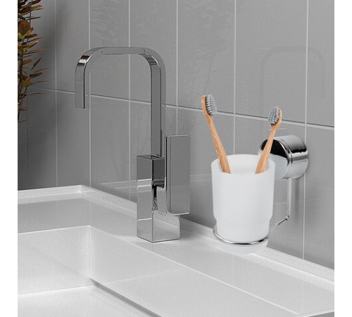 Стакан для туалетных принадлежностей LAIMA, хромированная сталь/стекло, крепление к стене, 607429