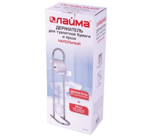 Ершик для унитаза СТОЙКА + держатель туалетной бумаги, сталь/пластик, зеркальный, LAIMA, 607433