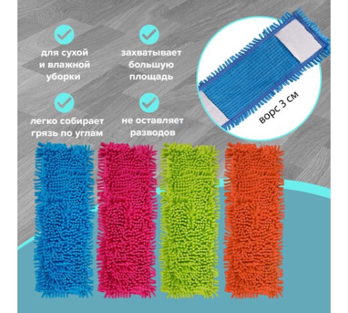 Насадка МОП 40 КОМПЛЕКТ 4 шт., УНИВЕРСАЛЬНАЯ для швабр 38-42 см (ТИП К), микрофибра букли/синель, LAIMA, 607460