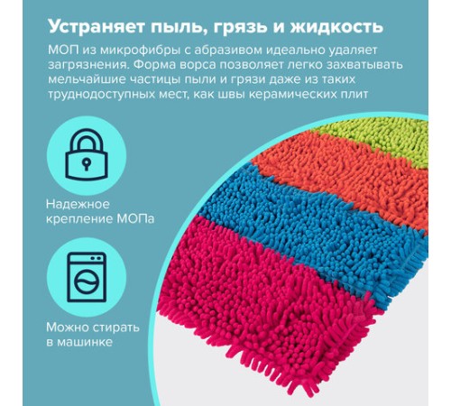Насадка МОП 40 КОМПЛЕКТ 4 шт., УНИВЕРСАЛЬНАЯ для швабр 38-42 см (ТИП К), микрофибра букли/синель, LAIMA, 607460
