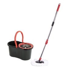 Швабра с отжимом и ведром 7л/5л отжим центрифуга / рукоятка, 2 круглые насадки, крепление кольцо, черный, LAIMA 607487