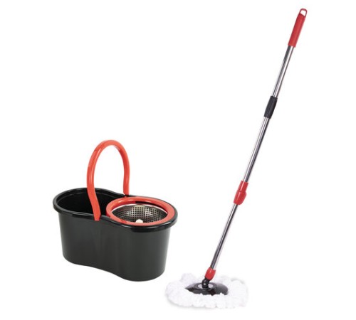 Швабра с отжимом и ведром 7л/5л отжим центрифуга / рукоятка, 2 круглые насадки, крепление кольцо, черный, LAIMA 607487
