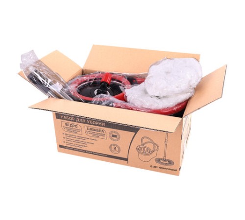 Швабра с отжимом и ведром 7л/5л отжим центрифуга / рукоятка, 2 круглые насадки, крепление кольцо, черный, LAIMA 607487