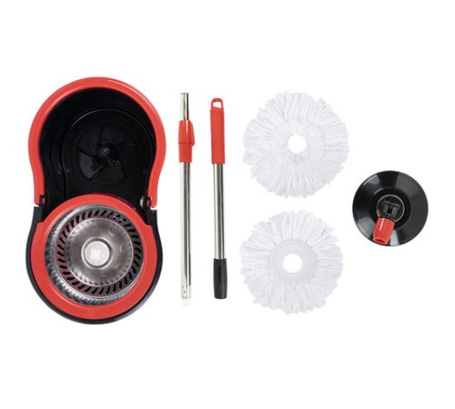 Швабра с отжимом и ведром 7л/5л отжим центрифуга / рукоятка, 2 круглые насадки, крепление кольцо, черный, LAIMA 607487