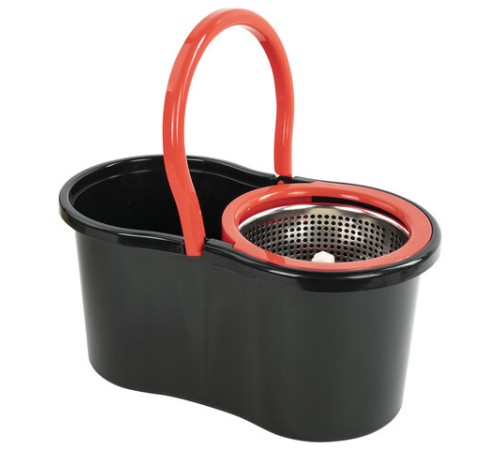 Швабра с отжимом и ведром 7л/5л отжим центрифуга / рукоятка, 2 круглые насадки, крепление кольцо, черный, LAIMA 607487