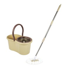 Швабра с отжимом и ведром 7л/5л, отжим центрифуга / рукоятка, 2 круглые насадки, крепление кольцо, бежевый, LAIMA, 607488