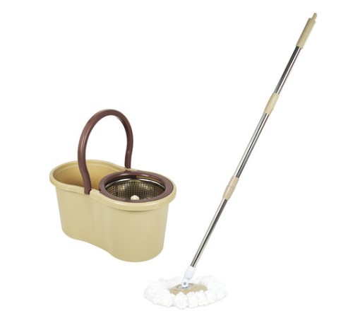 Швабра с отжимом и ведром 7л/5л, отжим центрифуга / рукоятка, 2 круглые насадки, крепление кольцо, бежевый, LAIMA, 607488